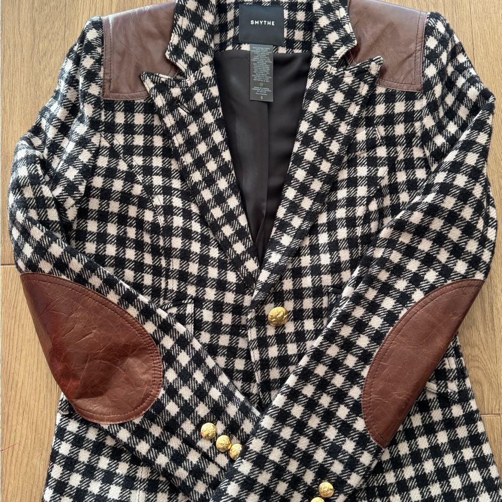 Smythe Black and White Plaid Jacket with Elbow Patches size 6